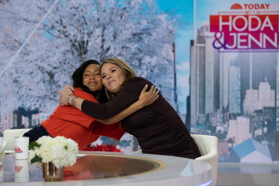 Sheinelle Jones and Jenna Bush Hager embracing on the Today Show.